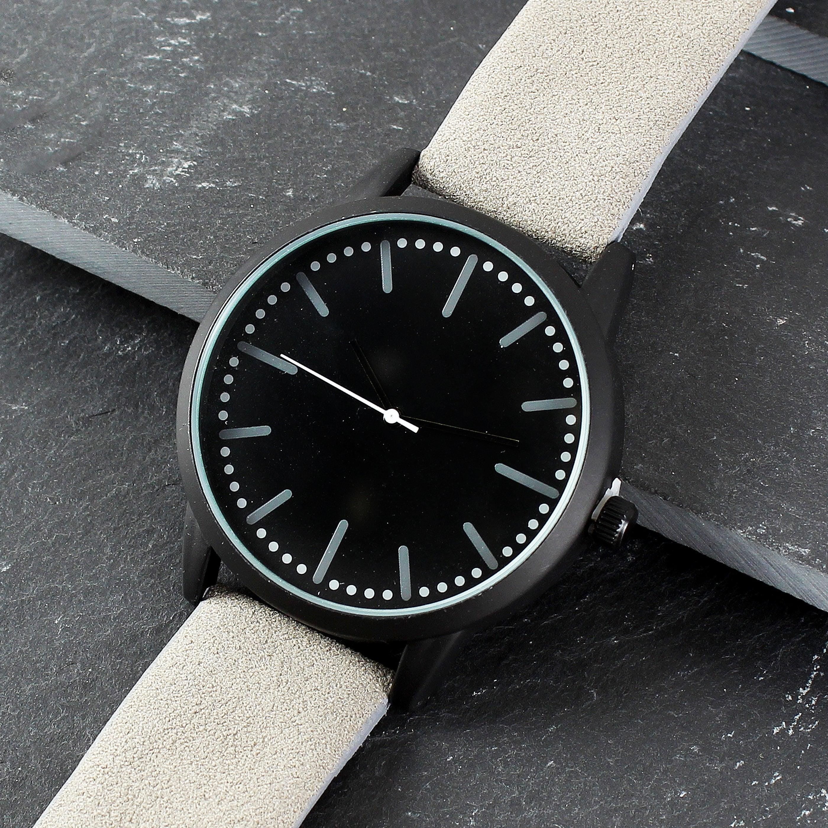 Personalised Mens Matte Black Watch with Grey Strap and Presentation Box - Inspired Creative Gifts