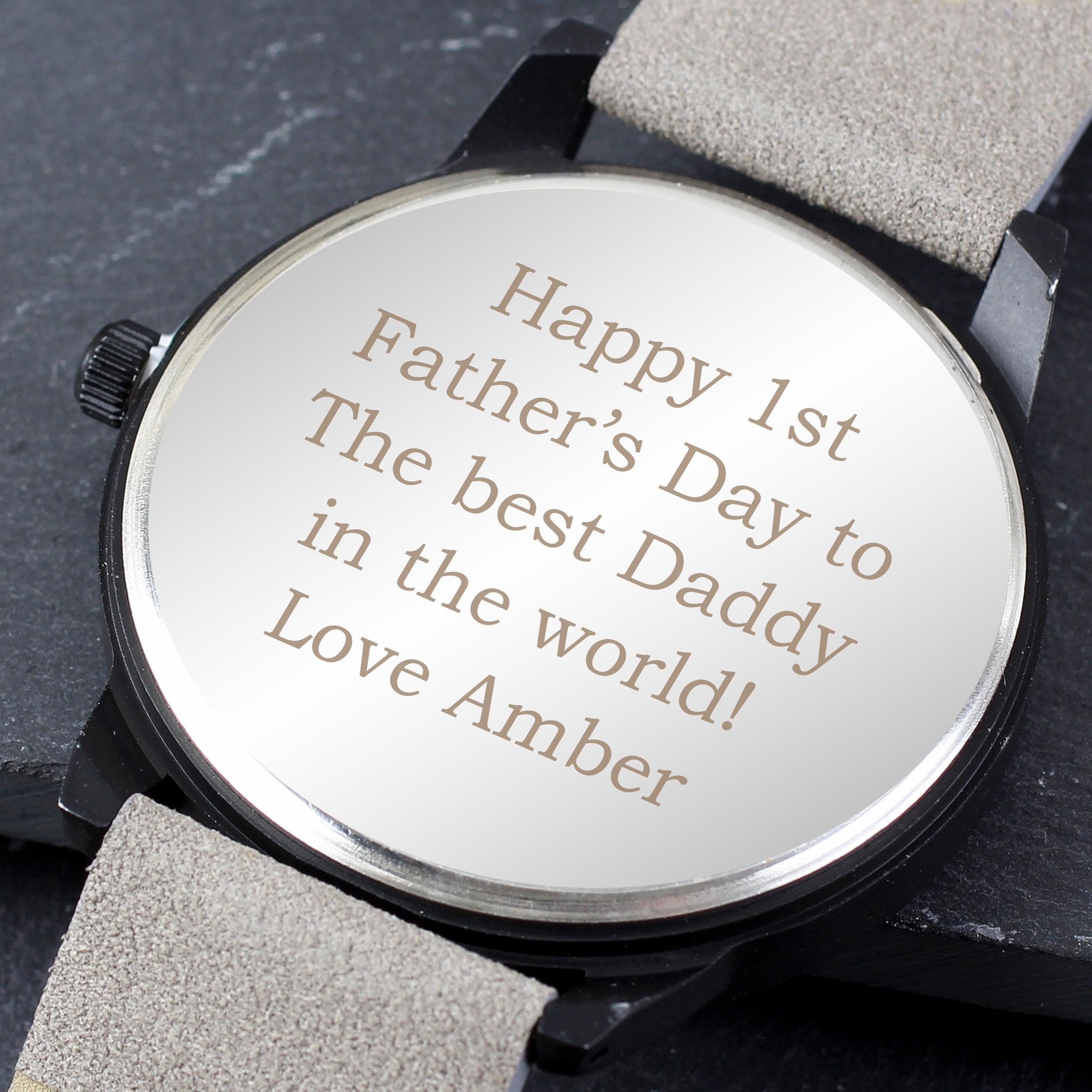 Personalised Mens Matte Black Watch with Grey Strap and Presentation Box - Inspired Creative Gifts