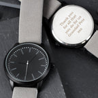Personalised Mens Matte Black Watch with Grey Strap and Presentation Box - Inspired Creative Gifts