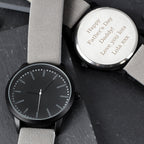 Personalised Mens Matte Black Watch with Grey Strap and Presentation Box - Inspired Creative Gifts