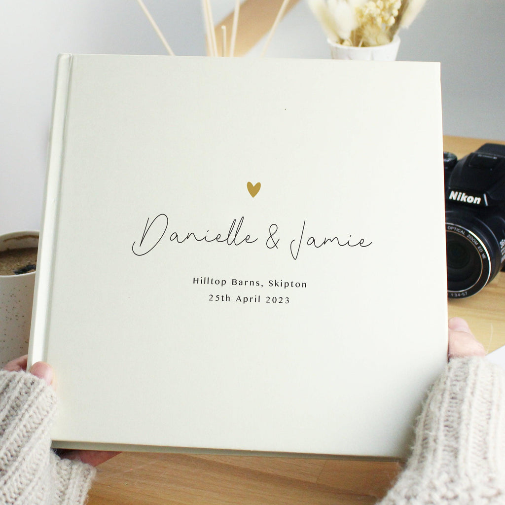 Personalised Gold Heart Couples Square Photo Album - Inspired Creative Gifts