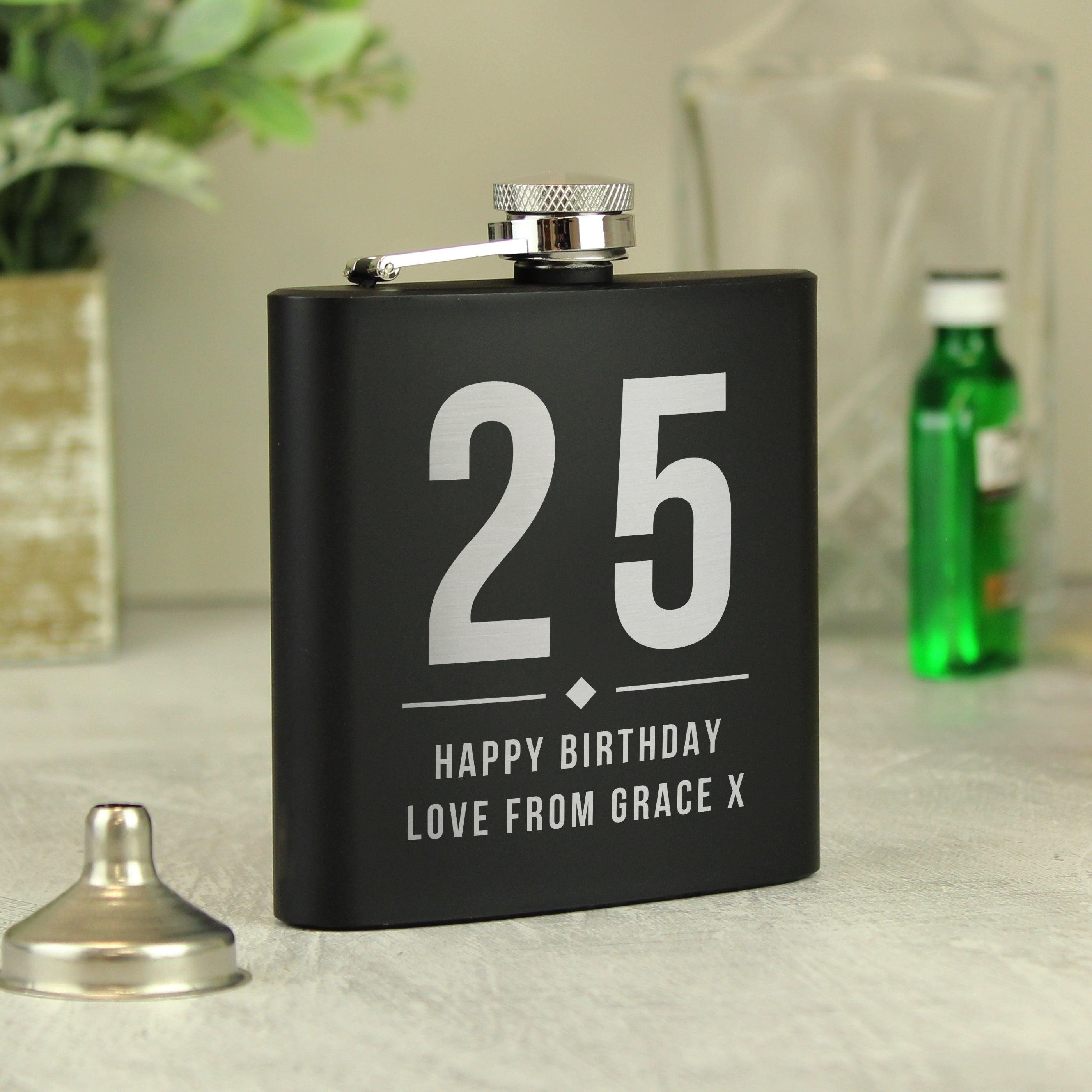 Personalised Big Numbers Black Hip Flask - Inspired Creative Gifts