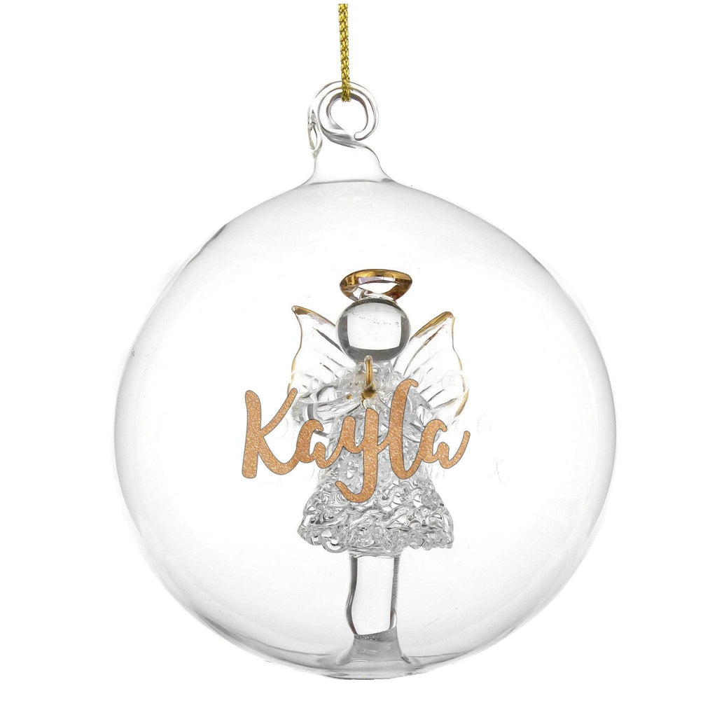 Personalised Gold Glitter Name Only Angel Glass Bauble | Inspired Creative Gifts
