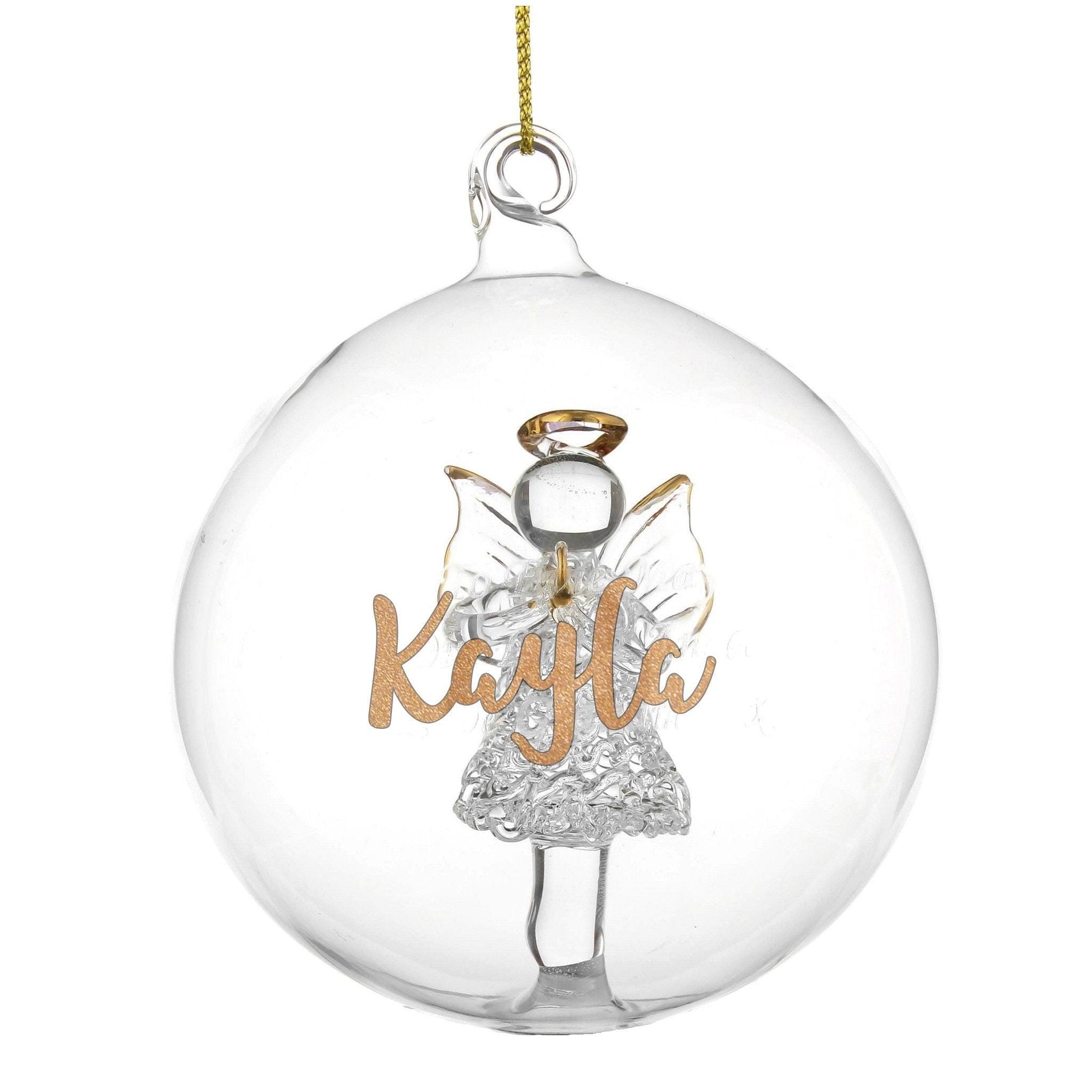 Personalised Gold Glitter Name Only Angel Glass Bauble | Inspired Creative Gifts