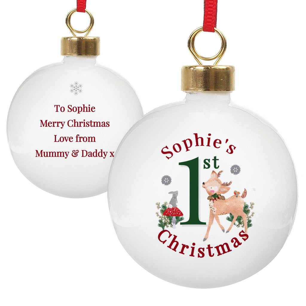 Personalised 1st Christmas Festive Fawn Bauble | Inspired Creative Gifts
