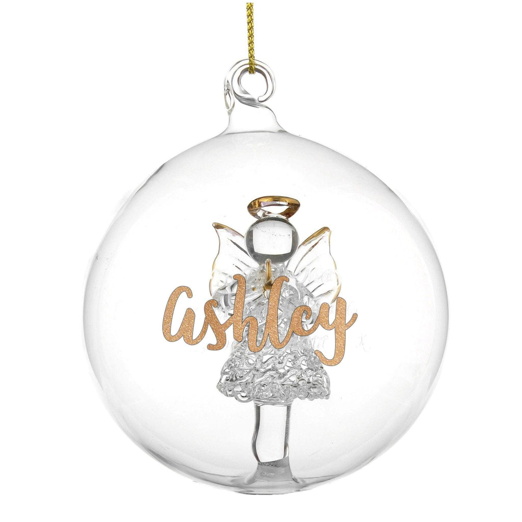 Personalised Gold Glitter Name Only Angel Glass Bauble | Inspired Creative Gifts