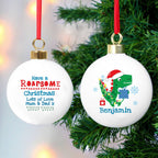 Personalised Dinosaur 'Have a Roarsome Christmas' Bauble | Inspired Creative Gifts | UK Supplier