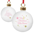 Personalised Gold & Pink Stars My 1st Christmas Bauble | Inspired Creative Gifts | UK Supplier