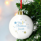 Personalised Gold & Blue Stars My 1st Christmas Bauble | Inspired Creative Gifts | UK Supplier