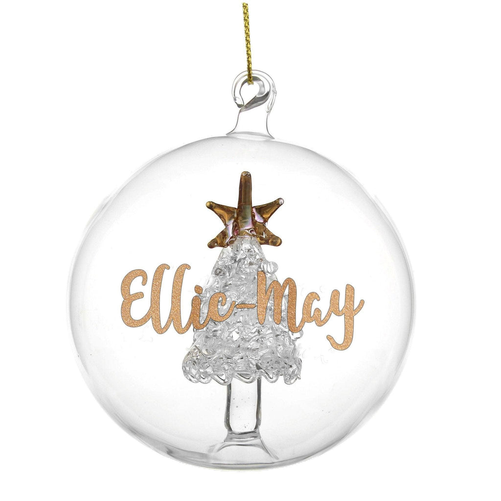 Personalised Gold Glitter Name Only Tree Glass Bauble | Inspired Creative Gifts | UK Supplier