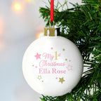 Personalised Gold & Pink Stars My 1st Christmas Bauble | Inspired Creative Gifts | UK Supplier