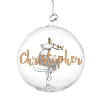Personalised Gold Glitter Name Only Reindeer Glass Bauble | Inspired Creative Gifts | UK Supplier