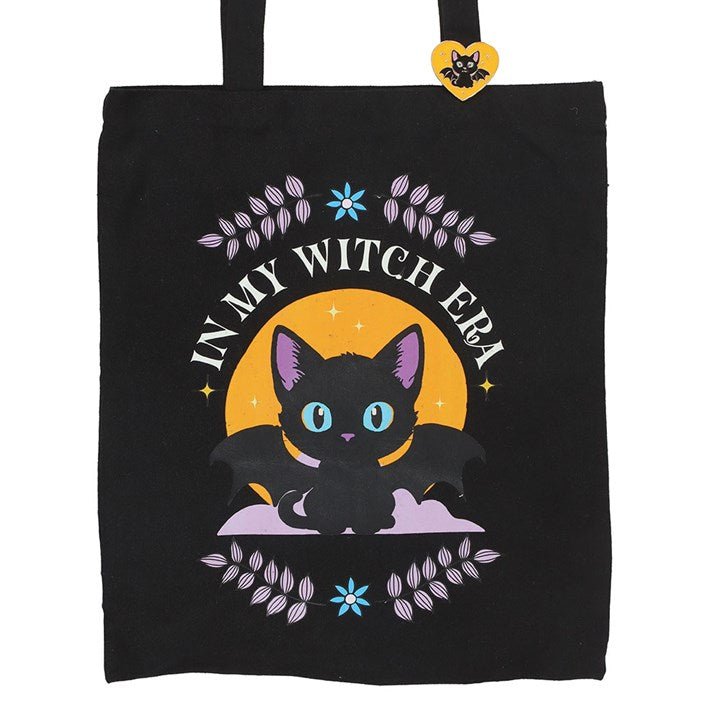 In My Witch Era Bat Cat Polycotton Tote Bag with Enamel Pin | Inspired Creative Gifts | UK Supplier
