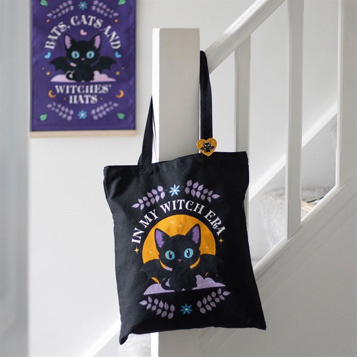 In My Witch Era Bat Cat Polycotton Tote Bag with Enamel Pin | Inspired Creative Gifts | UK Supplier