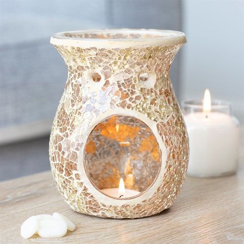 Large Gold Crackle Glass Oil Burner and Wax Warmer | Inspired Creative Gifts | UK Supplier