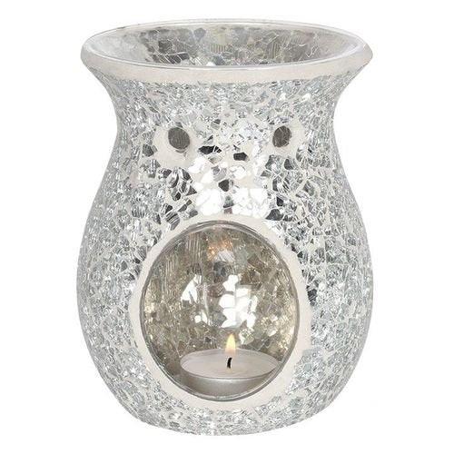 Large Silver Crackle Oil Burner and Wax Warmer | Inspired Creative Gifts | UK Supplier