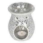 Large Silver Crackle Oil Burner and Wax Warmer | Inspired Creative Gifts | UK Supplier