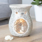 Large Silver Crackle Oil Burner and Wax Warmer | Inspired Creative Gifts | UK Supplier