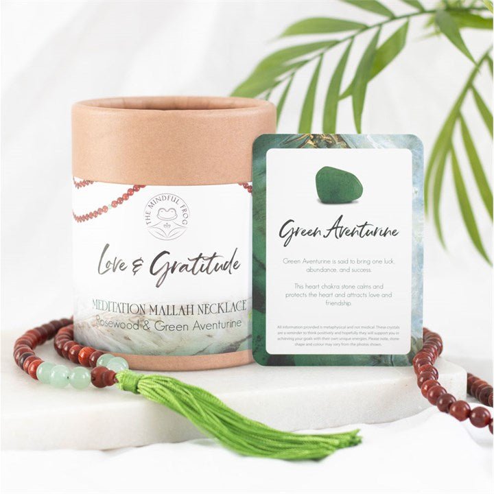 Love and Gratitude Rosewood & Green Aventurine Mallah Necklace | Inspired Creative Gifts | UK Supplier