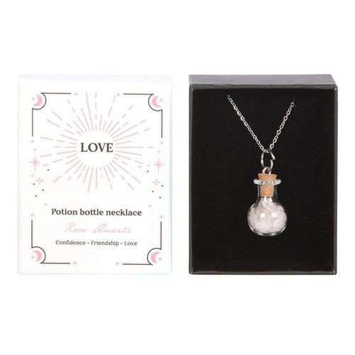 Love Rose Quartz Crystal Chip Potion Bottle Necklace | Inspired Creative Gifts | UK Supplier