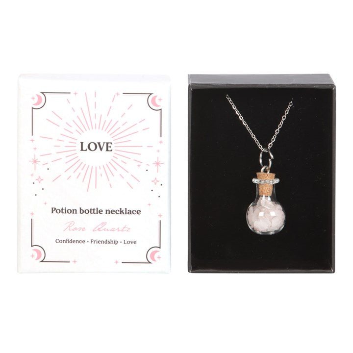 Love Rose Quartz Crystal Chip Potion Bottle Necklace | Inspired Creative Gifts | UK Supplier