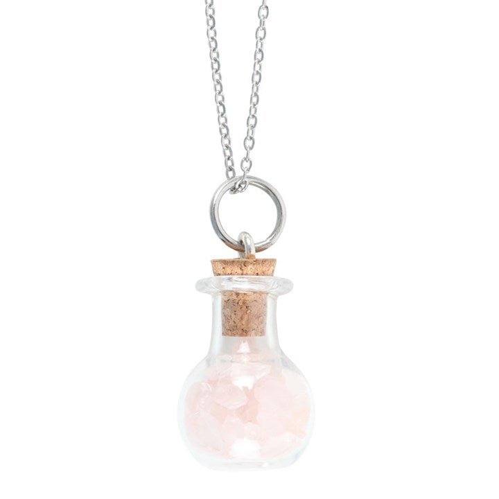 Love Rose Quartz Crystal Chip Potion Bottle Necklace | Inspired Creative Gifts | UK Supplier