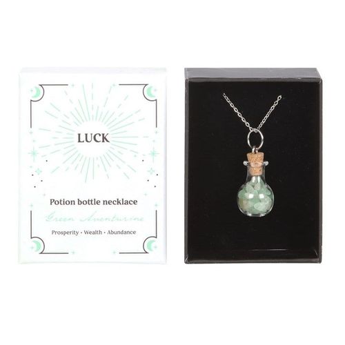 Luck Green Aventurine Crystal Chip Potion Bottle Necklace | Inspired Creative Gifts | UK Supplier