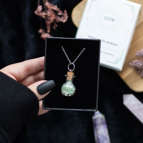 Luck Green Aventurine Crystal Chip Potion Bottle Necklace | Inspired Creative Gifts | UK Supplier