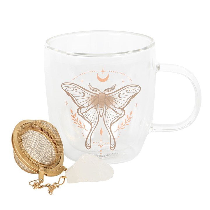 Luna Moth Double Walled Glass Mug with Crystal Tea Infuser | Inspired Creative Gifts | UK Supplier