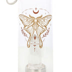 Luna Moth Glass Water Bottle with Clear Quartz Crystal | Inspired Creative Gifts | UK Supplier