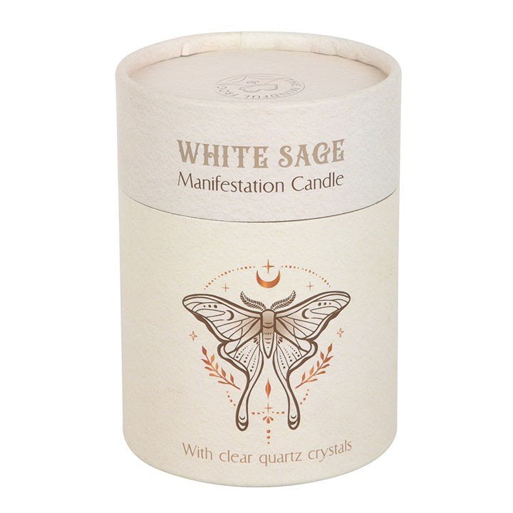 Luna Moth Manifestation Candle with Clear Quartz Crystals | Inspired Creative Gifts | UK Supplier