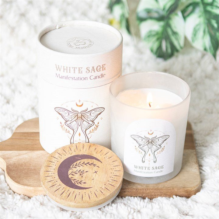 Luna Moth Manifestation Candle with Clear Quartz Crystals | Inspired Creative Gifts | UK Supplier