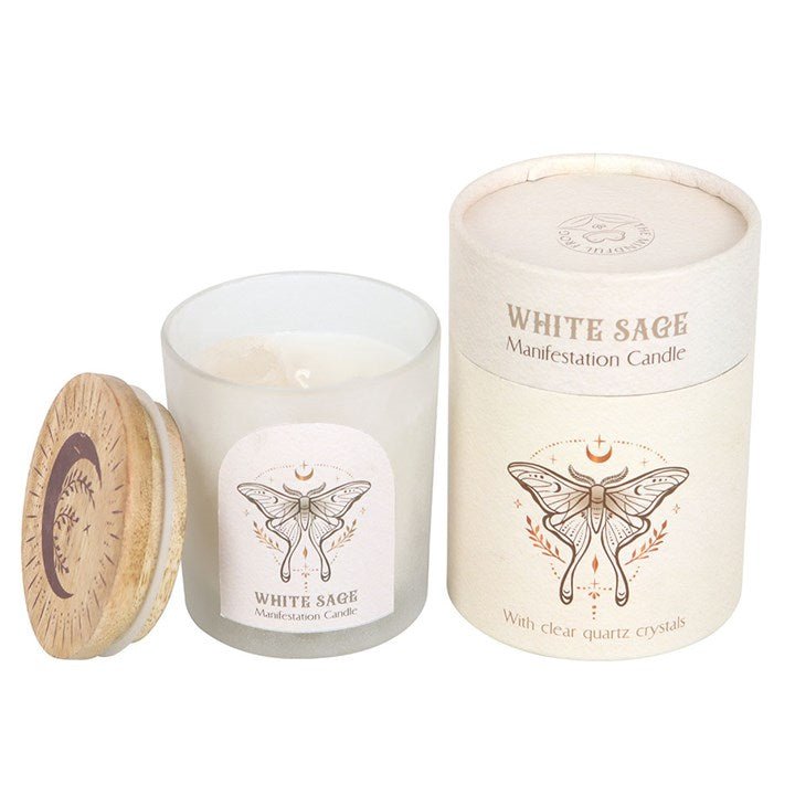 Luna Moth Manifestation Candle with Clear Quartz Crystals | Inspired Creative Gifts | UK Supplier