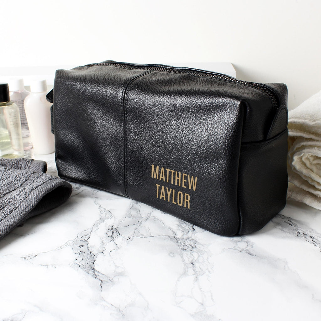 Luxury Personalised Black Leatherette Wash Bag - Great Gift for Him! | Inspired Creative Gifts