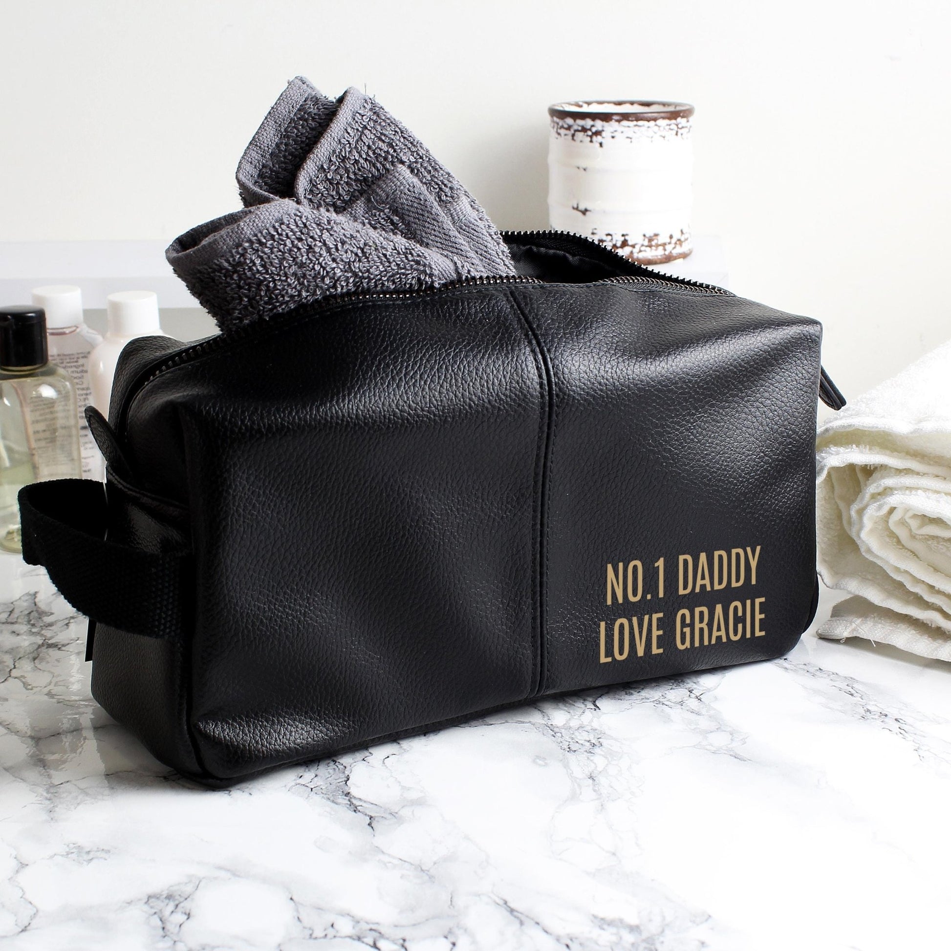 Luxury Personalised Black Leatherette Wash Bag - Great Gift for Him! | Inspired Creative Gifts