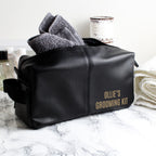 Luxury Personalised Black Leatherette Wash Bag - Great Gift for Him! | Inspired Creative Gifts