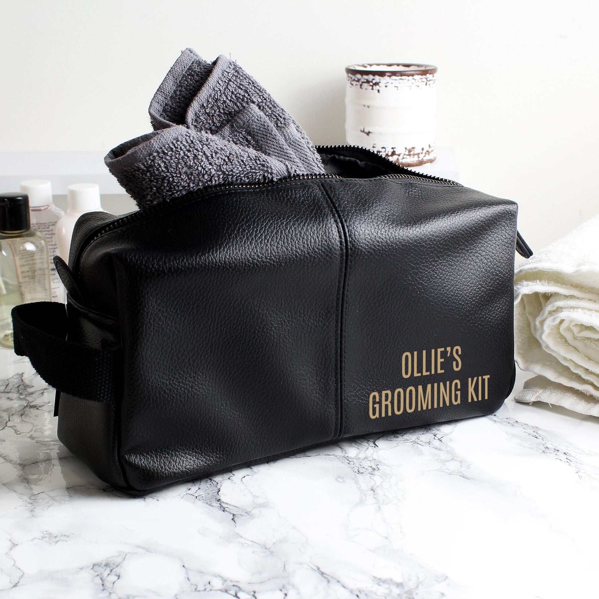 Luxury Personalised Black Leatherette Wash Bag - Great Gift for Him! | Inspired Creative Gifts