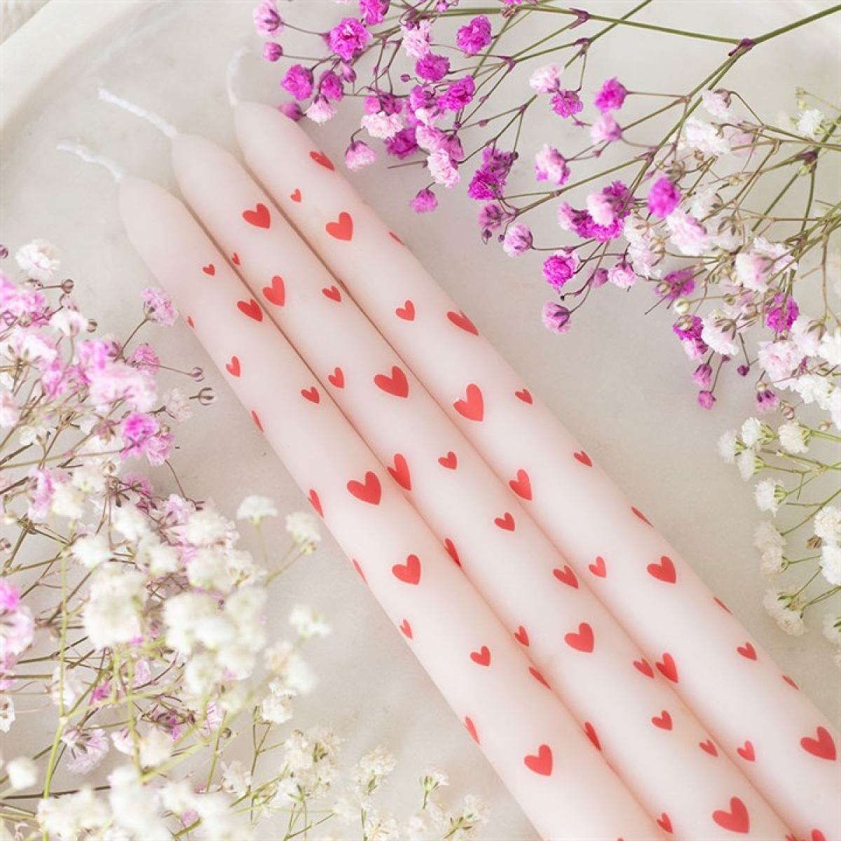 Set of 3 Love Heart Taper Candles
