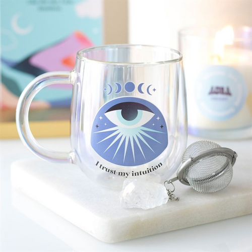 Intuition Double Walled Glass Mug with Aura Crystal Tea Infuser | Inspired Creative Gifts