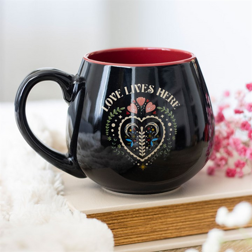 Love Lives Here Folk Heart Rounded Mug | Inspired Creative Gifts