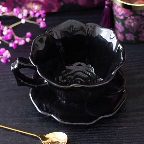 Black Rose Teacup and Saucer | Tea Cup | Inspired Creative Gifts