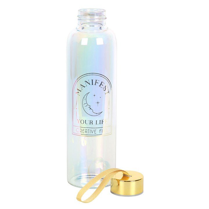 Manifest Your Life Iridescent Glass Water Bottle | Inspired Creative Gifts | UK Supplier