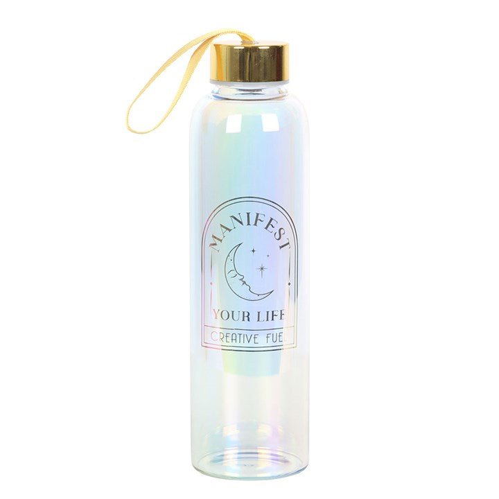 Manifest Your Life Iridescent Glass Water Bottle | Inspired Creative Gifts | UK Supplier