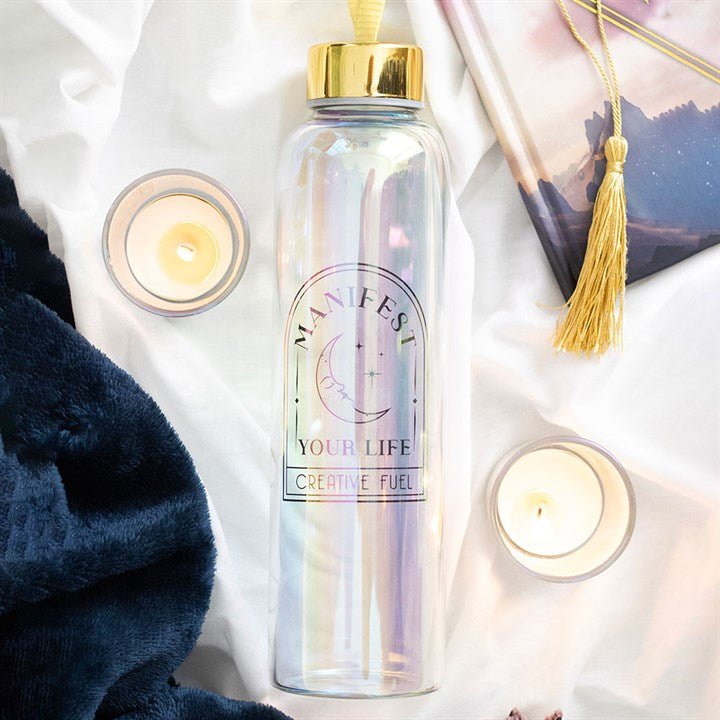 Manifest Your Life Iridescent Glass Water Bottle | Inspired Creative Gifts | UK Supplier