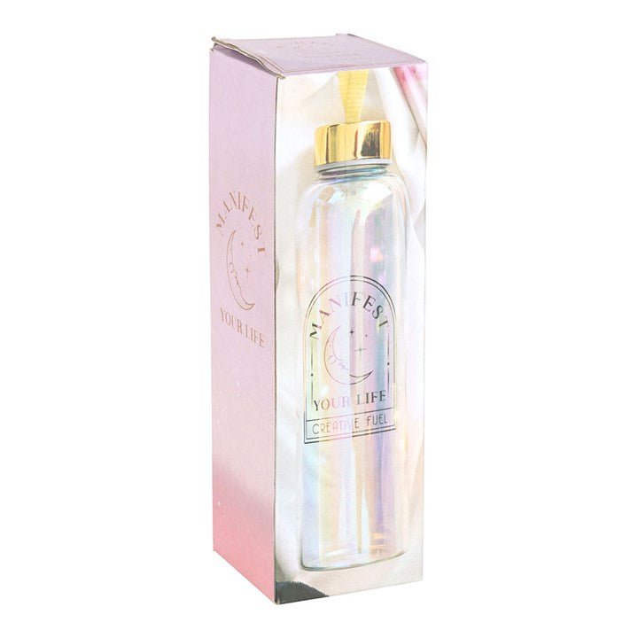 Manifest Your Life Iridescent Glass Water Bottle | Inspired Creative Gifts | UK Supplier