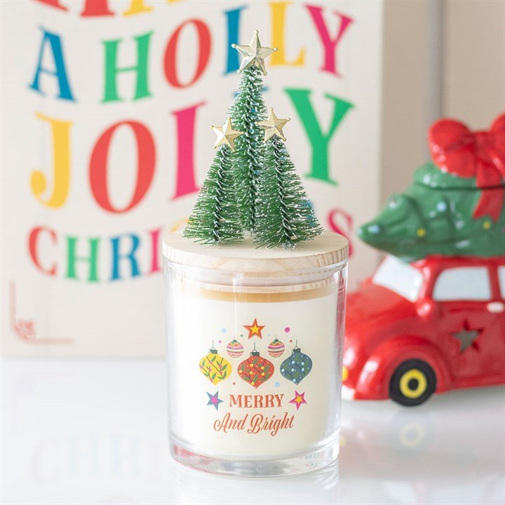 Merry and Bright Bauble Cinnamon & Spice Glass Candle with Tree | Inspired Creative Gifts | UK Supplier