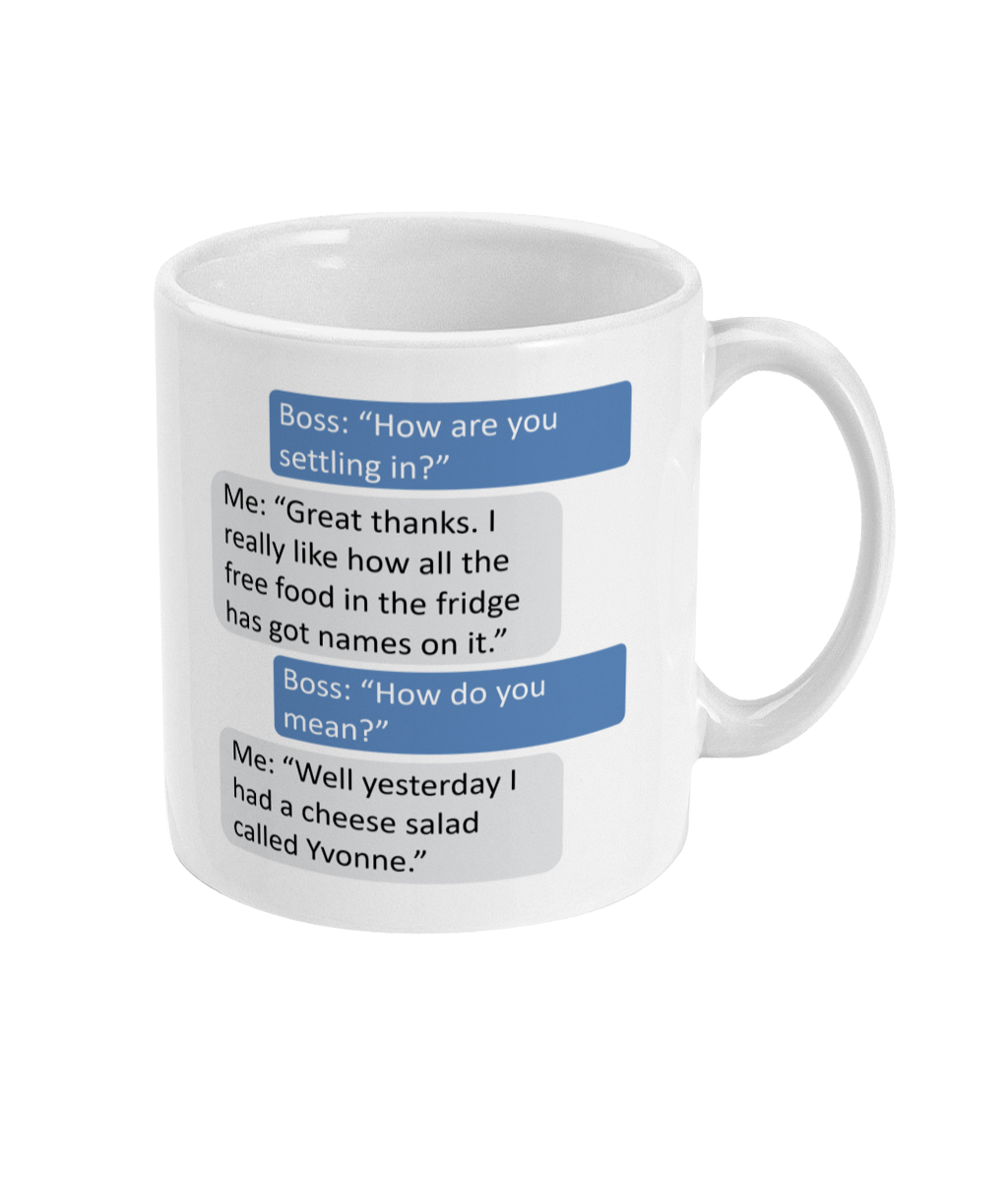 Novelty Mug – Funny 'Free Food in the Fridge' Boss Joke