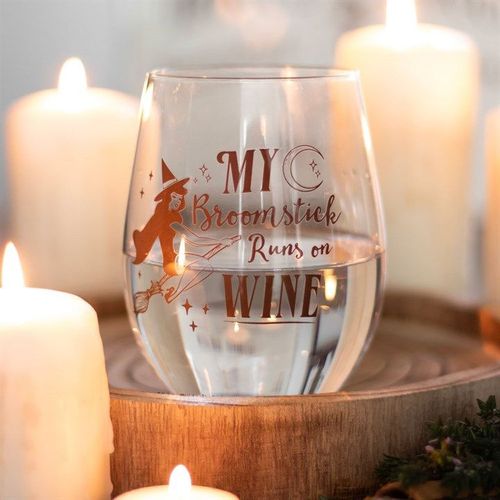 My Broomstick Runs on Wine Stemless Glass | Inspired Creative Gifts | UK Supplier