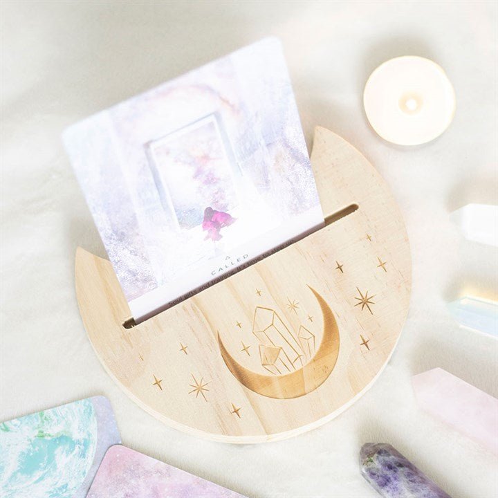 Natural Crystal Crescent Moon Tarot Card Stand | Inspired Creative Gifts | UK Supplier