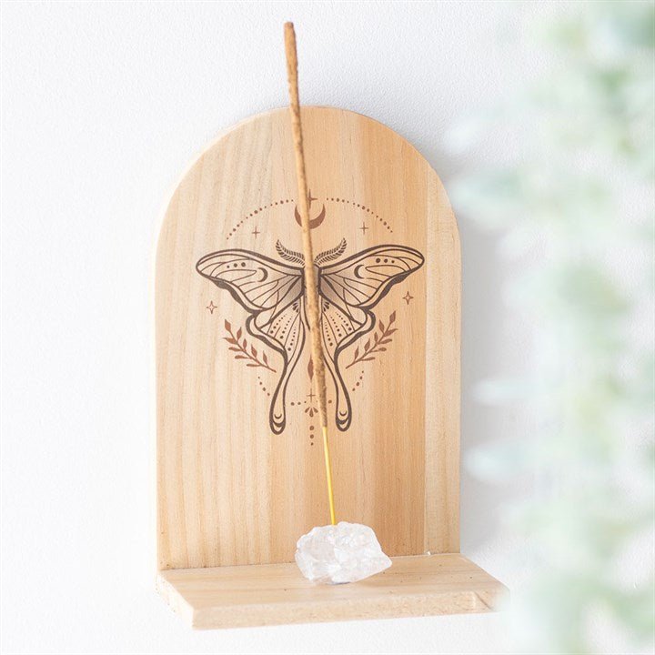 Natural Luna Moth Wooden Incense Holder Shelf | Inspired Creative Gifts | UK Supplier
